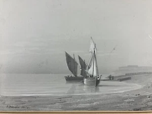 Jean Dominique Drouin (1805-1888) Mine Lead Landscape Marin Ship le Harve - Picture 1 of 11