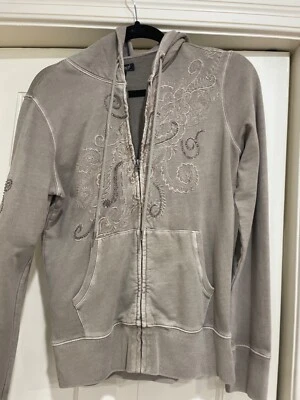 Sudadera con Capucha Bordada con Cremallera S De Colección Lucky Brand con Cristales Difícil de Encontrar Foto 1 de 4