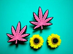 4 Sun Flower Pink Weed Leaf Plug Button Shoe Charms Compatible w/ Croc - Picture 1 of 12