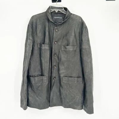 John Varvatos Gris Piel de Oveja Cabra Gamuza Cuero Envejecido Camisa Chaqueta 58X XXL Foto 1 de 4