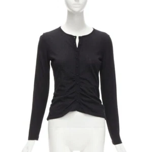 OSCAR DE LA RENTA silk cashmere gathered front black cardigan XS - Picture 1 of 9