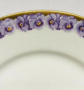 H C Hahn 19cm diameter plate with Gold Rim and Purple/Lavender flowers Border - Picture 1 of 5