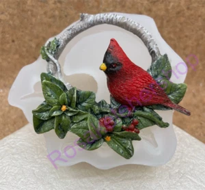 Cardinal bird with flowers Christmas ornament silicone mold for Fondant-resin - Picture 1 of 10