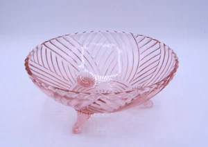 Pink 3-toed Footed Bowl AHC60 Anchor Hocking Vintage "Prismatic Swirl" - Picture 1 of 14
