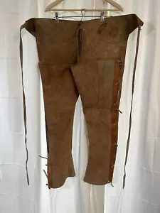 Vintage Leather Brown Chaps Button Sides Cowboy - Picture 1 of 17