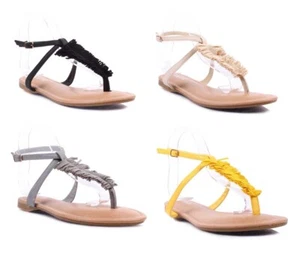 Sexy sandalias de mujer estilo volantes con hebilla lateral fáciles de deslizar con correa en T de moda de 4 colores - Imagen 1 de 16