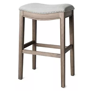 Maven Lane Adrien Backless Saddle Kitchen Bar Stool, Reclaimed Oak Finish - Picture 1 of 6