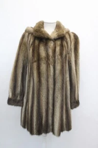 TOP MOSCHUSRATTE PELZ MANTEL JACKE DAMEN WOMAN GRÖSSE 8 MEDIUM MIT KAPUZE - Bild 1 von 6