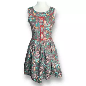 Retrolicious Folkloric Woodland Animal Print Fit And Flare Kleid Herz Knöpfe - Bild 1 von 11