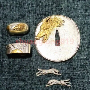 Brass Gilded Tsuba Guard Fuchi Kashira Menuki Japan Sword Samurai Katana Fitting - Picture 1 of 9