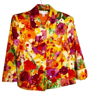 St. John Damen Jacke Gr. 6 helles Zebra mehrfarbig orange Seide geblümt - Bild 1 von 12