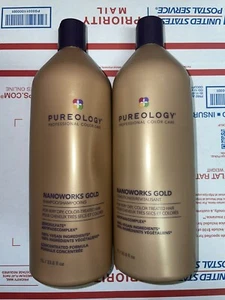 NEW - Pureology Nano Works GOLD Shampoo and Conditioner Liter Set (33.8 OZ each) - Picture 1 of 2
