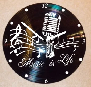 Wanduhr Schallplattenuhr Schallplatte Wanduhr Vinyl Deko Music is Life - Bild 1 von 3