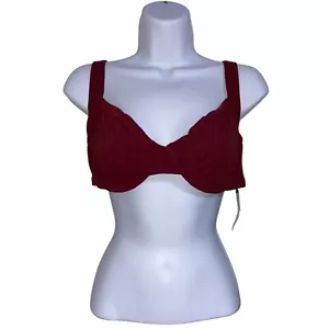 Shade & Shore NWT Bikini Ribbed Bralette Burgundy Red Bathing Suit Swim Top 38D - Picture 1 of 11