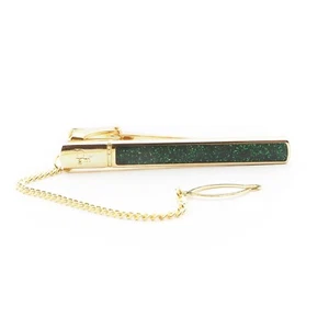 Vintage 24KGF metal goldstone inlay tie bar clasp clip branded - Picture 1 of 3