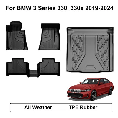 TPE All Weather Floor Mats+Trunk Mat For BMW 3 Series 330i M3 Sedan 2019-2025 - Image 1 of 4