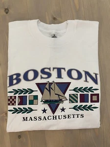 Boston MA Tall Ship Embossed Single Stitch T Shirt Vtg 90s Made In USA Size XL - Picture 1 of 12