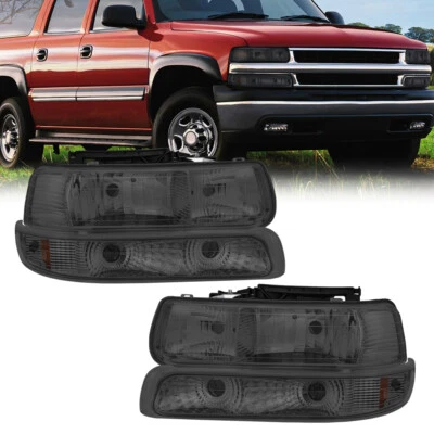 Pair Front Headlights Assembly For 1999-2002 Chevrolet Silverado 1500 2500 HD - Image 1 of 4