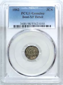 1862 Three 3 Cent Silver PCGS XF Detail Bent Just Graded New Holder #SB12 - Picture 1 of 4