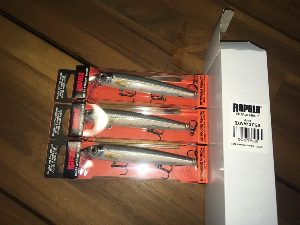 RAPALA BX WEALKING MINNOW 13's=3 PEARL GREY SHINER COLORED FISHING LURES - Image 1 of 1