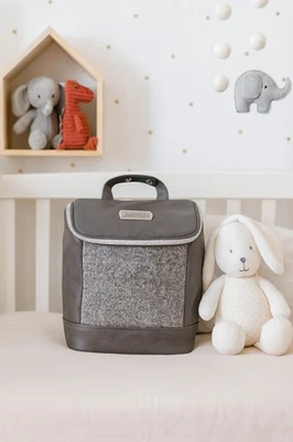 Itzy Ritzy Mini Diaper Bag Tote Gray Wool Blend & Faux Leather Stroller Handle - Image 1 of 4