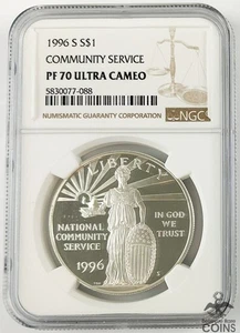 1996-S US $1 Silver Proof Coin, National Community Service NGC PF70 Ultra Cameo - Picture 1 of 4