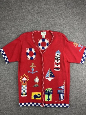 Vintage Quacker Factory Sweater Womens Large Nautical Lighthouse Seagull 90s - Image 1 of 4