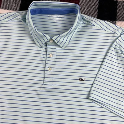 Camisa Polo Vineyard Vines Hombre XL Azul Rayas Rendimiento Elastizada Foto 1 de 4