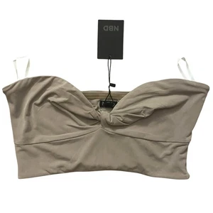 Revolve NBD Beige Bandeau Twist Front Top Womens Large Cropped NWT - Foto 1 di 3