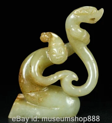3.3" Od China Hetian Jade Tallado Dinastía Palacio Hombre Bailando Dragón Bestia Estatua Foto 1 de 4