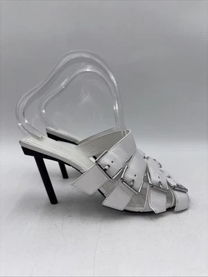 Balenciaga Silver Buckle White Leather Slides Heels Sandal Size 37 - Image 1 of 4