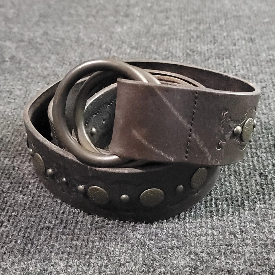 Cinturón de Cuero Marrón Marca Lucky Tachonado Doble Anillo Boho Western Talla 34 Foto 1 de 4