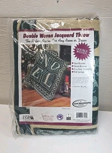 Christmas NOEL Double Woven Tapestry Throw Blanket 50x58 Green Fringe 1999 - Picture 1 of 15