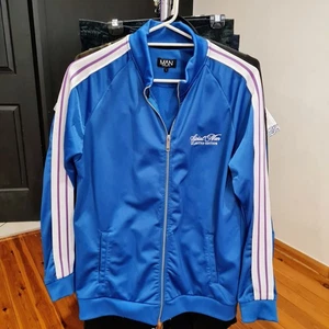 Men's size L 'BOOHOO MAN' Blue striped sleeves track jacket - AS NEW - Picture 1 of 3