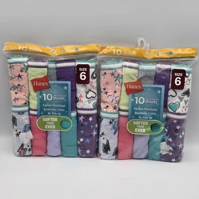 Lot Of 2 Hanes Girls Tagless Super Soft Cotton Briefs 10 pack Size 6 - Image 1 of 2