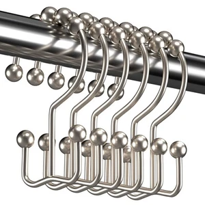 Titanker Shower Curtain Hooks Set of 12 Rustproof Metal Double Glide Rings - Picture 1 of 8