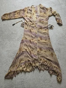 Kate & Aud Brown Lilac Rose Floral Upcycled Sheer Sari Silk Maxi HiLo Dress BNWT - Picture 1 of 6