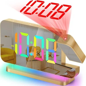 LED Digital Projector Mirror Alarm Clock Time Projection Snooze Dual USB Alarms - Picture 1 of 64