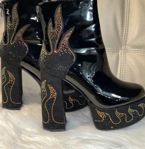 AZALEA WANG Boots Rockstar Black Size 8.5 Rhinestones Platform Ultra High! - Picture 1 of 15