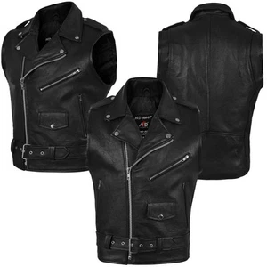 ARD™ Men’s Sleeveless Biker Classic Vest Belted Punk Genuine Leather Jacket - Bild 1 von 7