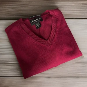EDDIE BAUER Maglione Maglione Uomo Scollo V Pullover Uomo L Alto Cotone UK - Foto 1 di 8