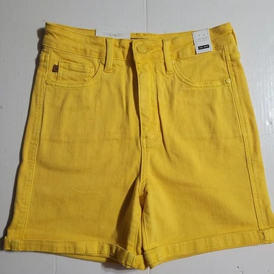 JUDY BLUE High Waist Tummy Control Garment Dyed Yellow Denim Shorts Size MEDIUM - Image 1 of 4