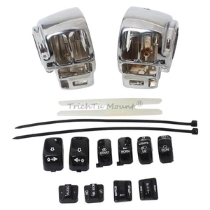 Chrome Switch Housing Covers & Black Button Caps For Harley Road Glide 2010-13 - Picture 1 of 20