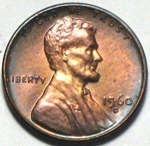 1960 D Lincoln Memorial Cent TONED BANKFRISCH - Bild 1 von 2