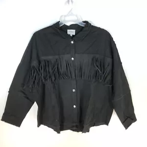 Haute Hippie Tribe Faux Suede Fringe Shacket Black Size Large - Picture 1 of 11