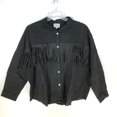 Haute Hippie Tribe Faux Suede Fringe Shacket Black Size Large - Image 1 of 4
