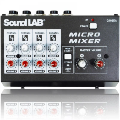 Soundlab 4 Channel Stereo Microphone Mixer with Volume Control and Mono Select - Image 1 of 4