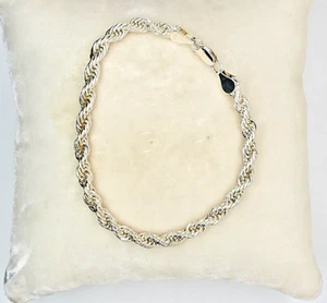 6MM Width Rope Chain Bracelet Round Cut Silver Plated large wrist or ankle - Picture 1 of 4