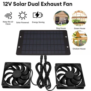 12V 10W Solar Powered Fan Waterproof Dual Exhaust Fan for Pet Dog Chicken House - Picture 1 of 10