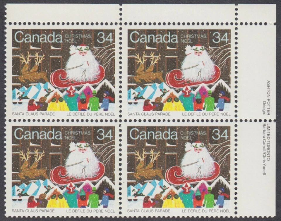 Canada - #1067 Christmas Plate Block - MNH - Изображение 1 из 1
